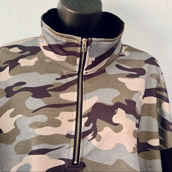 Black Color Block Camouflage 3/4 Zip Pullover Sweatshirt Size XL - Picture 3 of 9